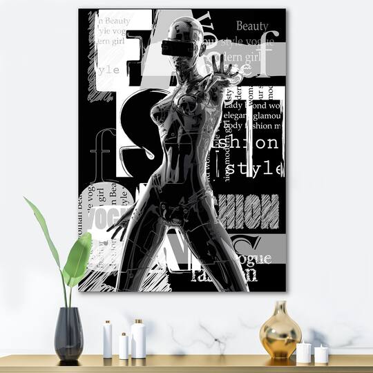 Designart - Monochrome Cyborg Body II - Modern Canvas Wall Art Print